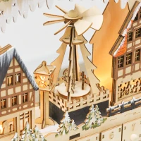 HOMCOM Wooden Christmas Advent Calendar with 24 Fillable Countdown Drawers and LED Lights, Battery Operated(m-8)