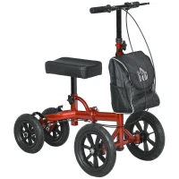 HOMCOM Adjustable Steerable Knee Walker, Foldable Knee Scooter with Rubber Wheels, Dual Brake, Crutch Alternative, Red(m-9)