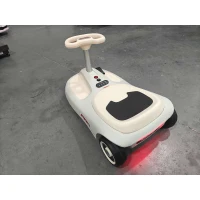 Qaba 12V Electric Wiggle Car with Convertible Steering Wheel Pull Handle, 2 Speed, Music, Lights for 3-5 Years, White(m-3)