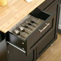 HOMCOM 41" Modern Rolling Kitchen Island on Wheels, Utility Cart Storage Trolley with Rubberwood Top & Drawers, Black(m-9)