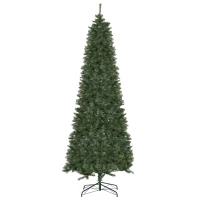 HOMCOM 8 Foot Pine Artificial Christmas Tree, Slim Pencil Xmas Tree with 952 Realistic Branches, Steel Base, Auto Open, Green(m-11)