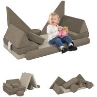 Qaba 12 Pieces Kids Foam Climbing Blocks with Washable Cover for Toddlers, Khaki(m-11)