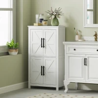 HOMCOM Bathroom Floor Storage Cabinet, Farmhouse Bathroom Cabinet with 4 Doors and Adjustable Shelf, White(m-10)