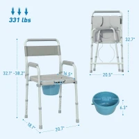HOMCOM Bedside Commode Chair for Seniors, Adults, Handicap, Raised Toilet Seat with Arm, Adjustable Height, 331 lbs, Gray(m-3)