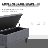HOMCOM Storage Ottoman, Linen Fabric Button Tufted Storage Bench with Soft Close Lid for Living Room, Entryway or Bedroom, Dark Heather Grey(m-5)