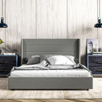 HOMCOM Queen Bed Frame with Storage Drawers, Queen Size Bed Base with Headboard, Wood Slats, Noise-Free, Light Gray(m-2)