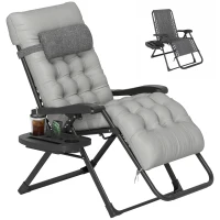 Outsunny Padded Folding Recliner Chair, Patio Lounger with Cupholder, Adjustable Backrest, Removable Cushion, Grey(m-11)