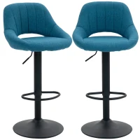 HOMCOM Bar Stools Set of 2, Swivel Bar Height Barstools Chairs with Adjustable Height, Round Heavy Metal Base, and Footrest, Blue(m-11)