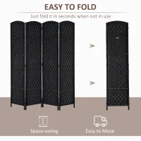 HOMCOM Room Divider 4 Panel, 6FT Tall Folding Privacy Screen, Freestanding Hand-Woven Partition for Room Separation with 360° Hinges, Paper Rope Diamond Weave, Black(m-4)