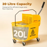 HOMCOM Compact Mop Bucket with Wringer, Mop Bucket on Wheels, 5 Gallon, Separate Dirty and Clean Water, Yellow(m-7)