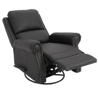 HOMCOM Manual Recliner Chair PU Leather Office Home Theater Single Sofa with Arm, Footrest, Nailhead Trim Padded Seat, 360° Swivel and Rocking Function for Living Room Bedroom Brown(m-11)