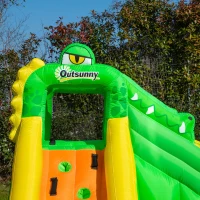 Outsunny 5 in 1 Inflatable Water Slide, Crocodile Style Water Park Bounce House Castle with Slide, Pool, Hoop, Water Cannon, Climbing Wall, Include Air Blower(m-9)