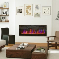 HOMCOM 42" Electric Fireplace Recessed and Wall Mounted, Freestanding, 1500W Ultra-thin with Adjustable Flame, Crystal, Black(m-2)
