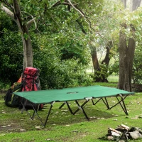 Outsunny 76" Two Person Folding Camping Cot Outdoor Portable Double Cot Wide Military Sleeping Bed w/ Carrying Bag Green(m-1)