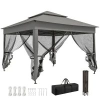 Outsunny 11' x 11' Pop Up Gazebo 2-Tier Soft Top Shelter Event Tent w/ Netting Carry Bag for Patio Backyard Garden, Dark Grey(m-9)