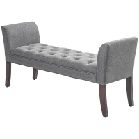 HOMCOM Upholstered Bedroom Entryway Bench with Button Tufted Design, End of Bed Bench with Arms and Solid Wood Legs, Dark Gray(m-1)