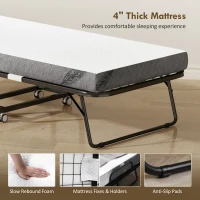 HOMCOM Folding Bed with Mattress for Adults, Single Size, Portable Foldable Bed with Super Strong Steel Frame, 78.75" x 31.5", Fold Up, Roll Away & Hideaway, White(m-5)