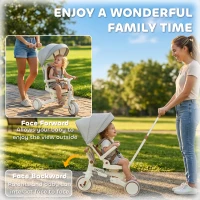 Qaba 7 in 1 Toddler Tricycle w/ Safety Harness, Adjustable & Removable Parent Handle, Canopy, Storage Bag, Brake, Cream White(m-5)