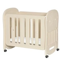 Qaba Convertible Baby Crib Bassinet Cradle with Adjustable Height, 4 Detachable Lockable Wheels, Mattress, White(m-11)