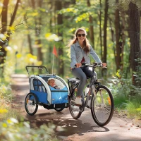 Aosom 2-in-1 Bike Trailer for Kids, Foldable 2-Seat Baby Stroller with 5-Point Harness, Rubber Wheels, Storage Bag, Blue(m-1)