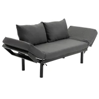 HOMCOM Single Person Chaise Lounger, Modern Sofa Bed with 5 Adjustable Positions, 2 Large Pillows, and Birch Legs, Charcoal Grey(m-1)