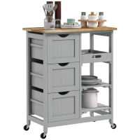 HOMCOM Kitchen Cart on Wheels, Rolling Kitchen Island Cart with Wood Top, 3 Drawers and Shelves for Home Dining Area(m-9)
