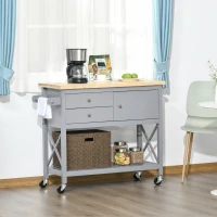 HOMCOM Rolling Kitchen Island Cart, Utility Trolley Cart with 2 Drawers, Towel Rack, Gray(m-10)