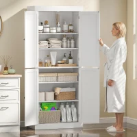 HOMCOM 72" Kitchen Cabinet, Pantry Storage Cabinet with Doors and Shelves, Freestanding Food Pantry Cabinet, White Wood Grain(m-8)