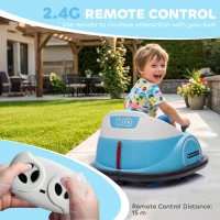 Qaba 12V Bumper Car for Toddlers, Ride On Car with 360 Degree Remote Control, Lights Music Horn, for 1.5-5 Years, Light Blue(m-6)