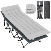 Outsunny 25.6" Wide Folding Bed, Camping Cot for Adults with Mattress, Carry Bag, Storage Pocket, Max Load 330 LBS, Light Grey(m-9)