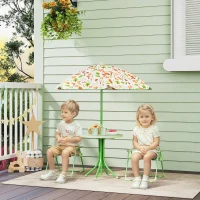 Qaba Kids Picnic Table and Chair Set, Outdoor Activity Table with Foldable Chairs, Removable Umbrella for Backyard, Green(m-2)