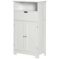 kleankin Bathroom Cabinet Organizer, Freestanding Small Storage Cabinet with Drawer and Adjustable Shelf for Living Room, or Entryway, White(m-11)