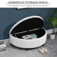 HOMCOM Half Moon Storage Ottoman, Upholstered Button Tufted Storage Bench with Lift Lid and Wood Legs, for Living Room, Entryway, White(m-4)