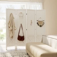 HOMCOM 56.9" 4 Panel Wooden Room Divider with Pegboard Display, Folding Privacy Screen for Home Office, White(m-8)