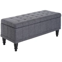 HOMCOM Storage Ottoman, Linen Fabric Button Tufted Storage Bench with Soft Close Lid for Living Room, Entryway or Bedroom, Dark Heather Grey(m-1)
