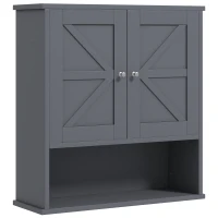 kleankin Farmhouse Bathroom Medicine Cabinet, Wall Cabinet with Barn Doors and Adjustable Shelf for Laundry Room, Gray(m-1)