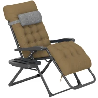 Outsunny Padded Folding Recliner Chair, Patio Lounger with Cupholder, Adjustable Backrest, Removable Cushion, Light Khaki(m-2)