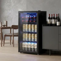 HOMCOM 3.2 Cu.Ft Beverage Refrigerator, 139 Can Beverage Fridge Cooler with Double-Layer Glass Door(m-8)