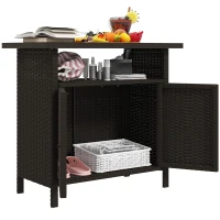 Outsunny Wicker Outdoor Storage Cabinet with Two Doors and Shelf for Outdoor Pool Towel Storage, Dark Coffee(m-11)