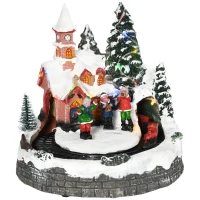 HOMCOM Desktop Christmas Decoration, Christmas Village Houses with Rotating Train, Battery Operated, Multicolored(m-9)
