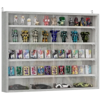 HOMCOM 5-Tier Display Cabinet, Wall-Mounted Display Case with 2 Glass Doors and Adjustable Shelves, Gray