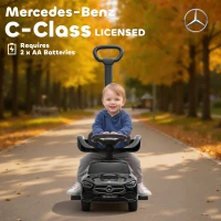 Qaba Licensed Mercedes-Benz Push Car for Toddlers, 2-in-1 Sliding Walking Car with Push Handle, Horn, Guardrail, Black(m-5)