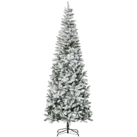 HOMCOM 9ft Unlit Snow-Flocked Slim Pine Artificial Christmas Tree with Realistic Branches and 1084 Tips(m-1)