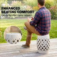 Outsunny 12.5" x 18" Ceramic Garden Stool with Woven Lattice Design & Glazed Strong Materials Decorative Outdoor Stool, White(m-6)