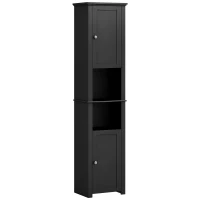 HOMCOM Tall Medicine Cabinet, Freestanding Bathroom Storage Cabinet with Shelves and 2 Cupboards, Bathroom Organizer, Black(m-9)