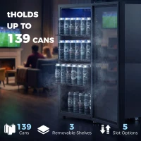 HOMCOM 3.2 Cu.Ft Beverage Refrigerator, 139 Can Beverage Fridge Cooler with Double-Layer Glass Door(m-4)