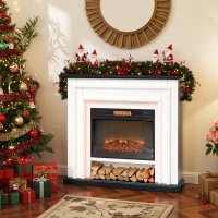 HOMCOM 41 Inch Electric Fireplace with Mantel, 1400W Fireplace Heater with Adjustable 3D Flame Effect, Black and White(m-9)
