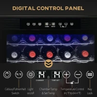 HOMCOM 33 Bottle Wine Cooler, Mini Beverage Fridge, Freestanding Wine Cellar with Digital Temperature Control, 6 Removable Shelves, Glass Door, Alarm Function and LED Lighting, Black(m-18)