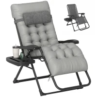 Outsunny Padded Folding Recliner Chair, Patio Lounger with Cupholder, Adjustable Backrest, Removable Cushion, Grey(m-2)