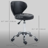HOMCOM Adjustable Swivel Salon Stool with Backrest and Wheels, Office & Living Room Chair, Synthetic Leather, Black(m-3)